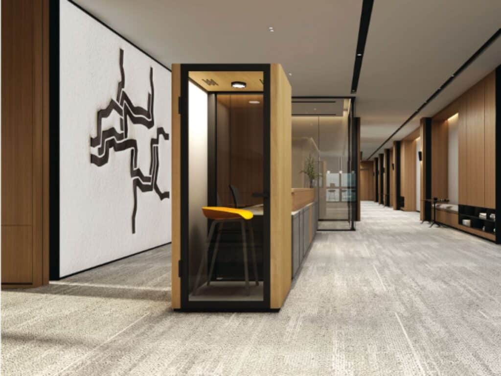 Acoustic pods from Prima Office Furniture offering privacy and focus in a busy office environment.