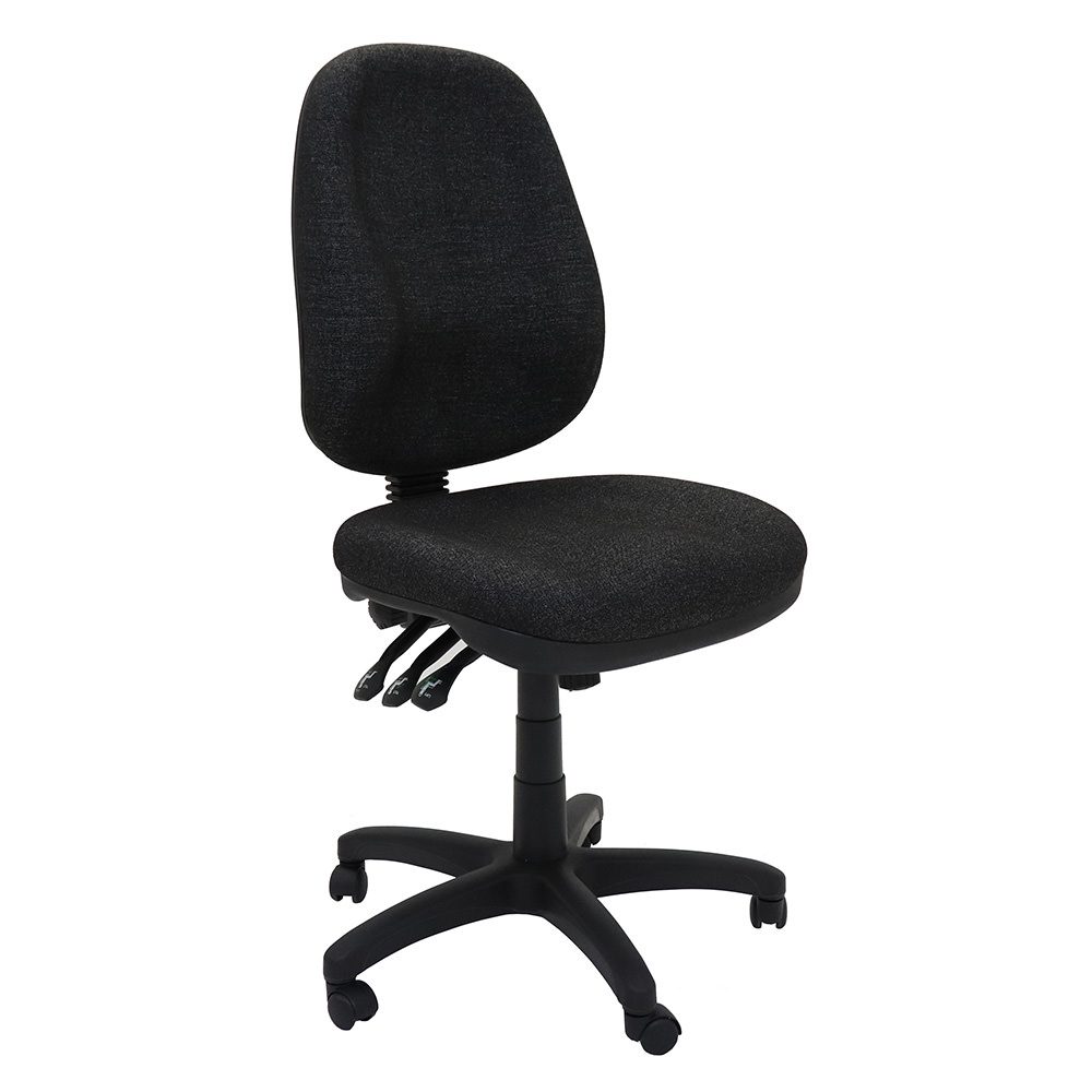 A heavy-duty ergonomic chair with adjustable features, built for comfort and durability in a commercial office environment.